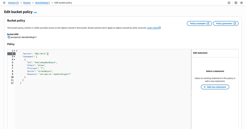 Bucket policy settings