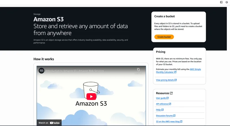Create S3 bucket button