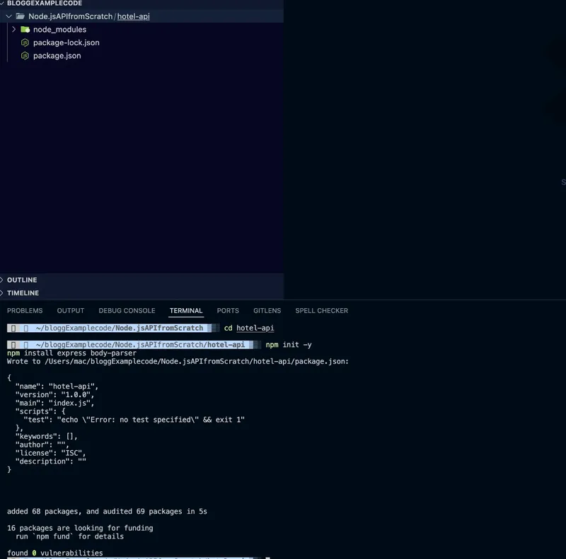 package.json file with dependencies