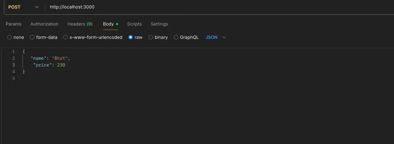 POST request to add new menu item in Postman
