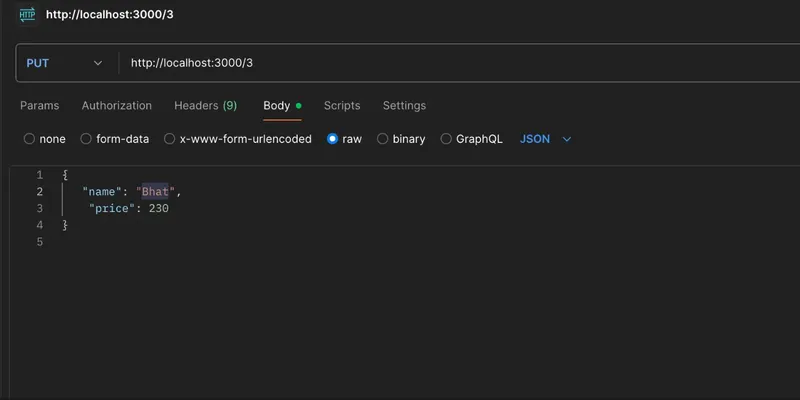 PUT request to update menu item in Postman