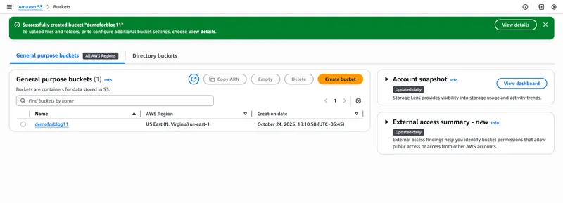 Bucket creation success